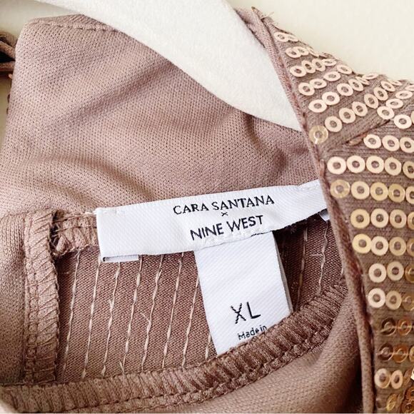 Cara Santana x Nine West | Sequin Mock Neck Long Sleeve Blouse Metallic XL - Picture 7 of 8